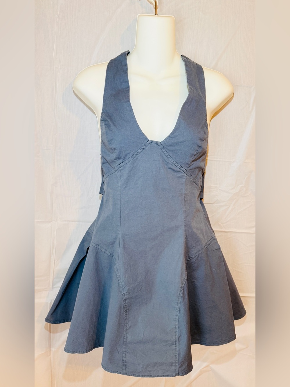 Free People Summer Boho Mini dress Open Back Crisscross adjustable Slate Blue S - Picture 3 of 15